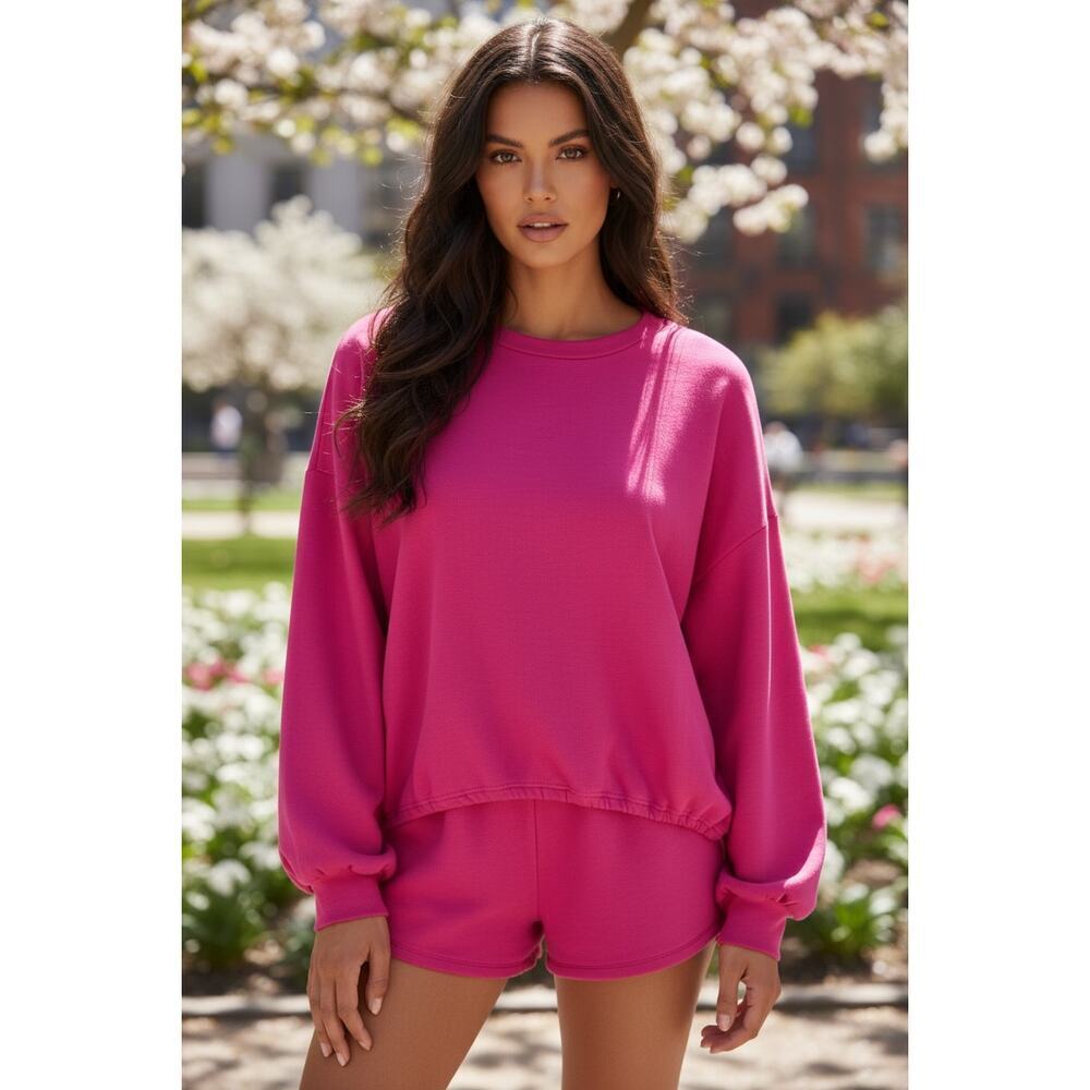 Fabletics Pink High Low Roll Hem Sweatshirt XS Athleisure Pullover
